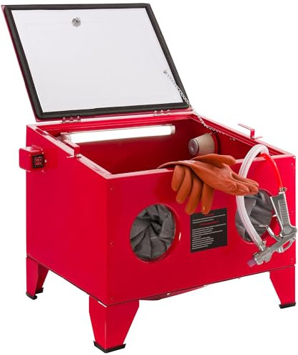 Arebos Sandstrahlkabine 90 Liter | Sandstrahlgerät mit Strahlpistole mit 4 Keramikdüsen | zur Aufbereitung |Arbeitshandschuhe | Sichtfenster inkl. 5 Ersatzfolien