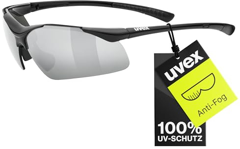 Uvex Sportstyle 223 - Lunettes de Sport pour Hommes et Femmes - Effet Miroir - Confort et Maintien Parfait Sans Points de Pression - Black/Silver - One Size