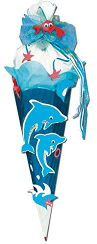 ROTH Schultüten-Bastelset Delfin 68cm 6-eckig Rot(h)-Spitze Kreppverschluss
