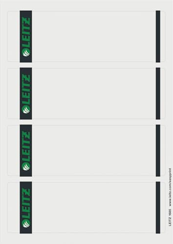 Leitz PC-beschriftbare Rückenschilder selbstklebend für Standard- und Hartpappe-Ordner, 400 Stück, Kurzes und breites Format, 62 x 192 mm, Papier, grau, 16850085