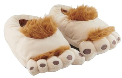 United Labels 3D Hausschuhe Plüsch Halbling Füße, Beige Braun, Pantoffeln mit Fell und Anti Rutsch Noppen, Slipper