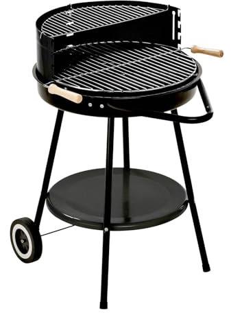 GRILLCHEF Holzkohlegrillwagen Corso | Emaillierte Feuerschale & höhenverstellbarer verchromter Grillrost (ø 48,5 cm) | Mit Rollen für einfachen Transport | inkl. Ablagetisch & Windschutz [Grau]