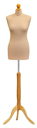 Schaufensterpuppe / Damenbüste, auf Dreibein-Stativ aus Holz, Größe 36