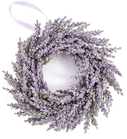 artplants.de Deko Lavendelkranz auf Rattan, violett, Ø 25cm - Künstlicher Kranz - Türkranz