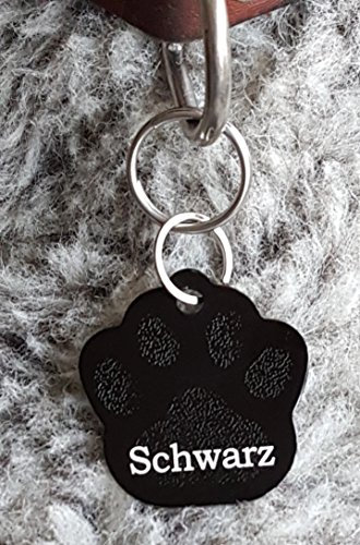 Gravuren.store Hundemarke Pfote Schlüsselanhänger aus Aluminium, Lasergravur beidseitig (Schwarz)