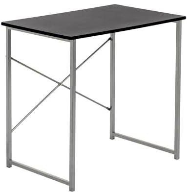 Harbour Housewares Industrial Wooden Desk - 80cm - Black - PC Computer Workstation Contemporary Laptop Durable Tubular Steel Compact Wooden Office Desk for Study