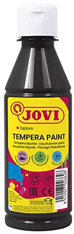 Jovi - Flytande gouache, 250ml flaska, Färg Svart, Färg baserad på naturliga ingredienser, Lätt att tvätta av, Glutenfri, Idealisk för skolbruk (50230)