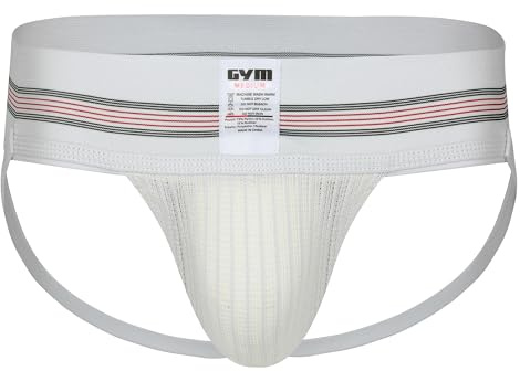 GYM mens 3 Wide Band Classic Athletic Supporter, White, XL