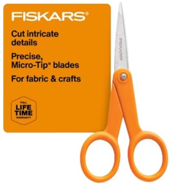 Fiskars Premier No. 5 Micro-Tip Orange-Handled Fabric Scissors, Double Loop Handle, Sewing and Craft Scissors, Orange