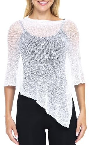 SHU-SHI, Dam - Scarf Axelskydd med stickad Poncho Lätt En Storlek, Vit, one size