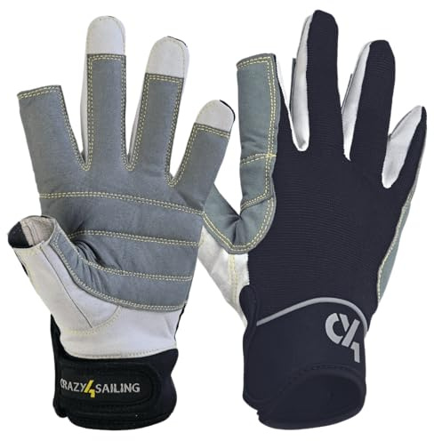 crazy4sailing Segelhandschuhe Herren & Damen Offshore Schwarz – Warmer 2-Finger Cut Hybrid für Winter & Hochsee – Daumen & Zeigefinger offen – Verstärkt, Taktil & rutschfest