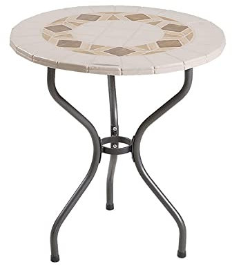 Dajar Patio Mosaiktisch Roma 70 cm Steintisch Kleiner Balkontisch Gartentisch Rund Metall Beistelltisch Kaffeetisch Esstisch