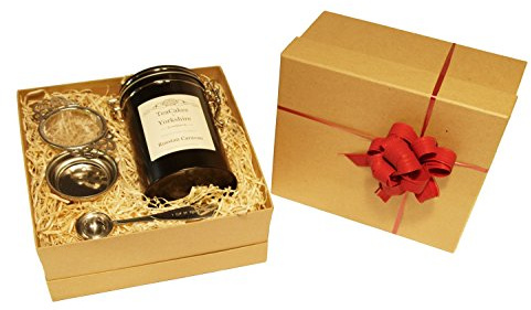 Russian Caravan Tea Gift Set Black Smoked Loose Leaf Tea Wrapped 100g in Caddy with Tea Strainer and Measuring Spoon by TeaCakes of Yorkshire