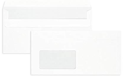 1000 Stück, Briefumschläge, DIN Lang, Selbstklebung, Gerade Klappe, 75 g/qm Offset, Mit Fenster, Weiß, Blanke Briefhüllen