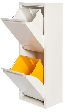 Cubo de basura y reciclaje Metálico de 2 compartimentos, 2x17L (34L) Blanco mate PAT 2