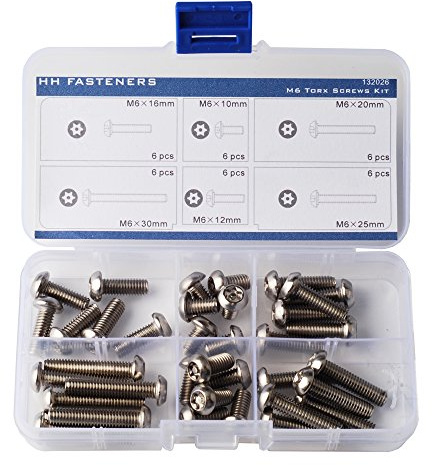 Kit surtido de tornillos de seguridad M6 Pin-in-Torx de acero inoxidable, paquete de 36 piezas