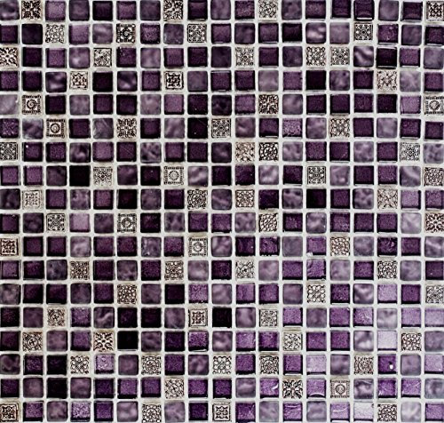 Mosaik Quadrat Crystal/Stein/Resin mix lila/lila matt Glas Naturstein Ornament Fliesenspiegel, Mosaikstein Format: 15x15x8 mm, Bogengröße: 322x305 mm, 10 Bögen