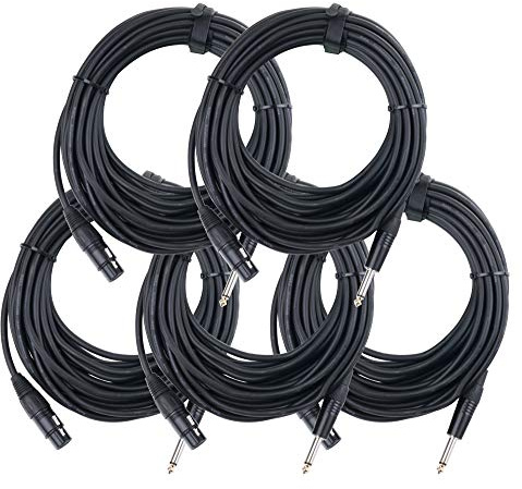 Pronomic 5er Set XFJ-10 XLR zu Klinke Kabel (unsymmetrisches Mikrofonkabel, Länge 10m, säure- und ölfest, Spannzangen-Zugentlastung) schwarz