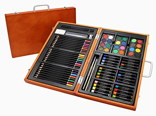 Paintersisters® Malkoffer 78-teiliges KÜNSTLER MALSET im tragbaren Holzkoffer - Buntstifte, Aquarellfarben, Ölpastell, praktischer Künstlerkoffer, vielseitig, sofort loslegen