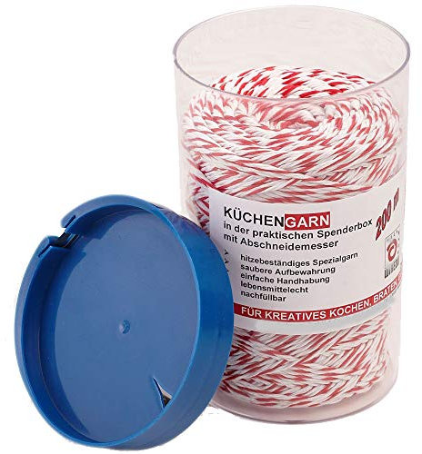 Kitchen String / Kitchen Yarn, Red/White in Dispenser Box with Cutter Cord Box, Polyester, 200 m