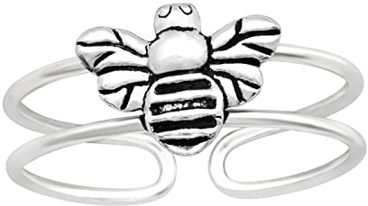 Bungsa Echtsilber Zehring mit Biene zweireihig verstellbar/biegbar .925 STERLING SILBER