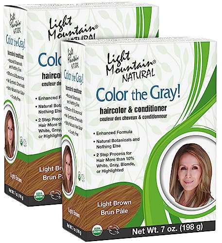 Light Mountain Henna Hair Color & Conditioner, Color the Gray - Light Brown Hair Dye for Men/Women, 2-Step Chemical-Free, Semi-Permanent Hair Color for White, Gray, and Blonde Hair, 7 Oz (Pack of 2)