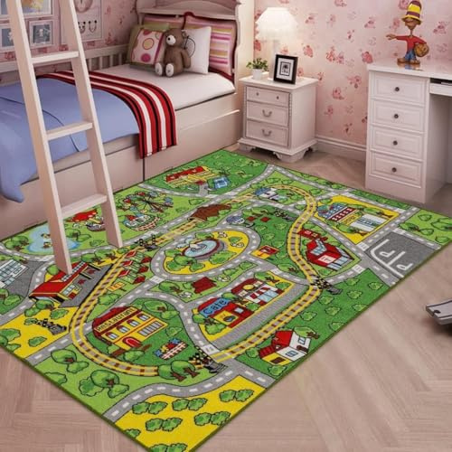 Booooom Jackson Großer Autoteppich, 1,2 m × 1,8 m, Zugbahn-Automatte für Kinder, Spielzeugautos, Stadt- und Straßenauto-Teppich, Kinderspielteppich, Spielmatte, Rennstrecken-Spielmatte