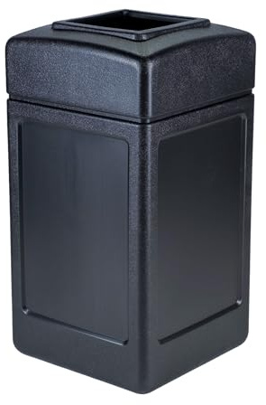Commercial Zone 732101 Open-Top Indoor/Outdoor Square 42 Gallon Large Waste Trash Container Bin, Black
