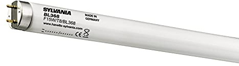 SYLVANIA T8 Lampe à lumière noire tubulaire, douille G13, 15 Watt / Lumen, BL368 Blacklight, durée 10000 heures, forme linéaire, diamètre 26 mm, longueur 438 mm, piston noir