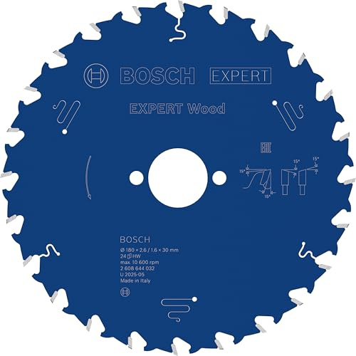 Bosch 1x EXPERT Wood Corded Circular Saw Blade for Handheld Circular Saw | for Softwood, Hardwood, Ø 180 mm, Professional Accessory Hand-Held Corded Circular Saws, Plunge Saw