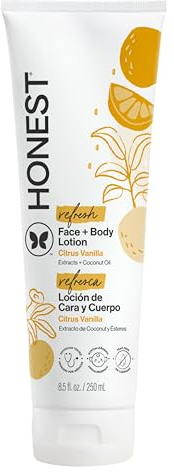 The Honest Company Hydrating Face and Body Lotion, Fast Absorbing, Naturally Derived Hypoallergenic, Citrus Vanilla Refresh, 8.5 fl oz