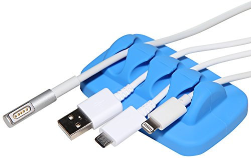 Desktop Cable Organizer, Weighted, Eco-Friendly Silicone, No Bad Smell, Bundled with 4 Reusable Cable Ties (Blue)