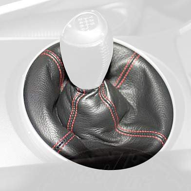 RedlineGoods Schaltsack Manschette -beleuchtender Schaltknauf kompatibel mit Mazda RX8 2003-12. Maßgeschneidert - Nicht universell. Echtes Top Qualitat Italienisches Leder. Schwarz mit Rotem Faden