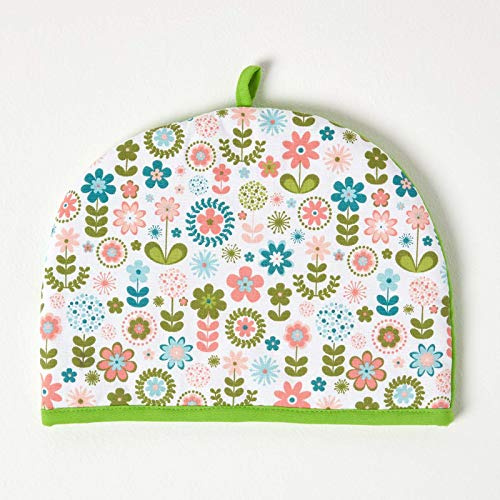 HOMESCAPES Tea Cosy mit Retro Blumen-Muster, Kannenwärmer, Teewärmer aus Baumwolle, isolierende Haube für Teekanne, Abdeckung für Tee- und Kaffeekannen