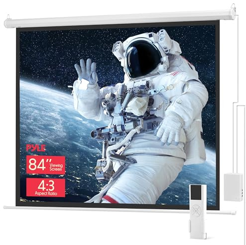 Pyle 84 Portable Motorized Matte White Projector Screen - Automatic Projection Display with Wall/Ceiling Mount, Remote and Case - for Home Movie Theater, Slide/Video Showing - PRJELMT86