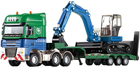 Drasawee 1:50 Scale Cool Giant Platform Lorry Truck Attached Excavator Model Toy for Boys