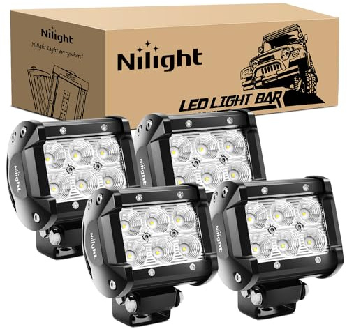 Nilight LED Pods 4PCS 18W 1260lm Flood LED Light Bar Driving Fog Light Off Road Lights Work Light 24V 12V For Motorcycles Van Camper Wagon Car Pickup ATV UTV SUV Truck Boat, 2 Years Warranty