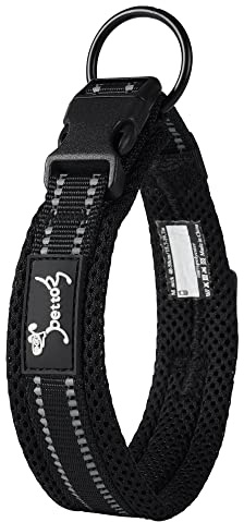 PETTOM Halsband Hund Verstellbar Nylon Reflektierend, Schwarz L | Atmungsaktives Hundehalsband, verstellbar für kleine bis große Hunde, leicht anzulegen, robust & langlebig