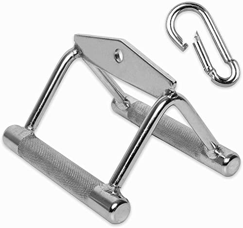 C.P.Sports Parallelgriff Vollstahl Chrom | ca. 14cm | Rudergriff für Klassische Ruderübungen/Latzug am Kabelzugturm, Kraftturm, Seilzugturm | für Kraftsport und Bodybuilding | wahlweise mit Karabiner