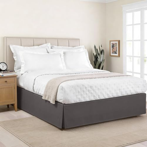 LUX Jupe de lit Classique plissée de qualité hôtelière, Longueur de Chute de 35,6 cm, pour lit California King, Gris