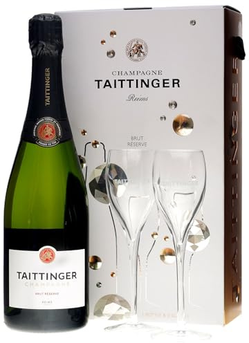 Taittinger Brut & 2 Glass Pack Champagne Gift Box 1 Bottle