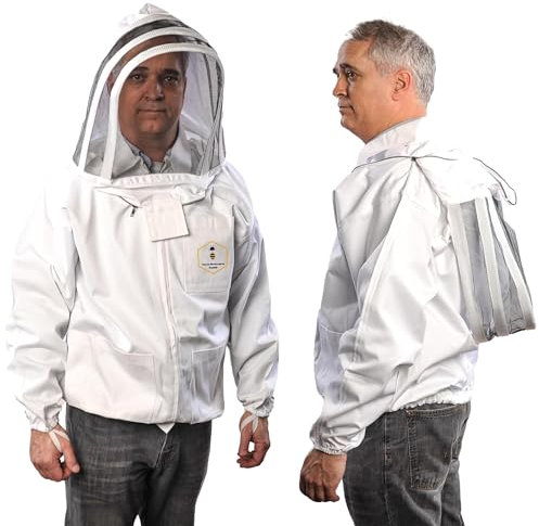 FOREST BEEKEEPING SUPPLY Jacket With Fencing Veil Hood, Professional Premium Beekeeper Jackets (Large)