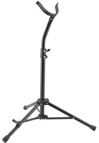 K&M 144/1 Bariton-Saxophonständer Schwarz Stahl – Verstellbarer unterer Anlagebügel – Höhe bis 91,5 cm einstellbar
