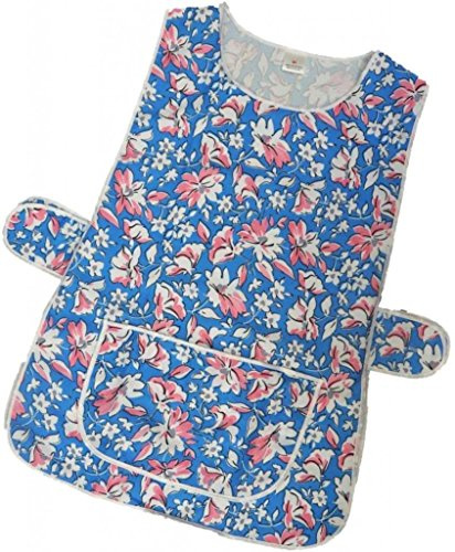 HDUK Ladies Floral Home/Work Tabard (Tabbard) Apron with Single Large Front Pocket, White Piping and Side Fastening Button Tabs (UK 8/10 (WMS), Royal Blue Floral)