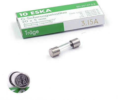 10x Fusible temporisé (T) en verre 3.15A / 250VAC 5x20mm