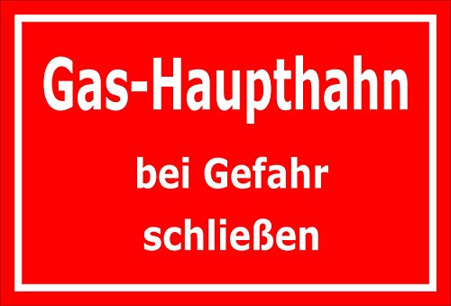 Melis-Folienwerkstatt Schild Gas-Haupthahn - Bei Gefahr schließen – 30x20 cm – 3mm Aluverbund – mehrere Größen/Materialien