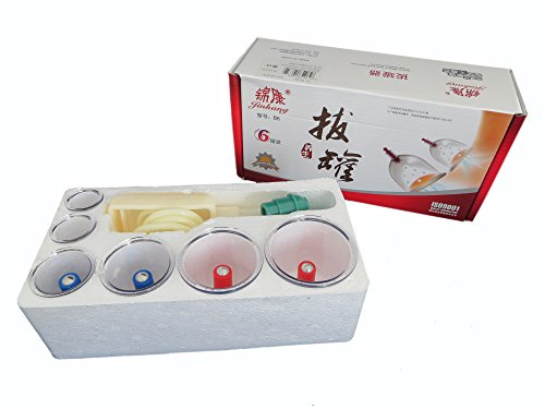 Rukauf HQ Massage Schröpfen Set mit 6 Schröpfgläsern aus Kunststoff mit Magneten + Vakuumpumpe