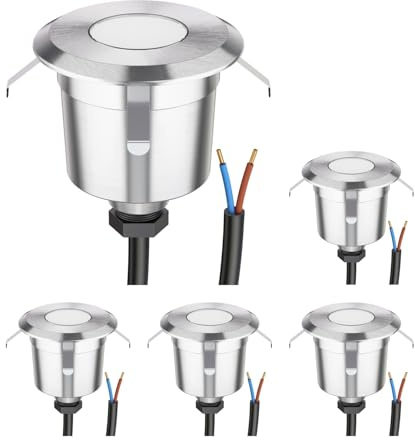ledscom.de 5x LED Bodeneinbauleuchte AGENA für außen, IP65, edelstahl, rund, 60mm Ø, warmweiß