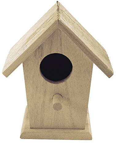 RAYHER HOBBY Minifågelhus, trä, FSC-certifierad, 12 x 7,5 x 13 cm, för dekoration, med ögla för upphängning, dekoration, trädekoration för målning och dekoration, 6229000, träfärg