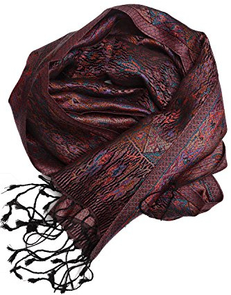 Sciarpa in 100% seta Pashmina dall'India per donna e uomo, motivo Paisley, 160 x 35 cm - fazzoletto in seta pura, violetto